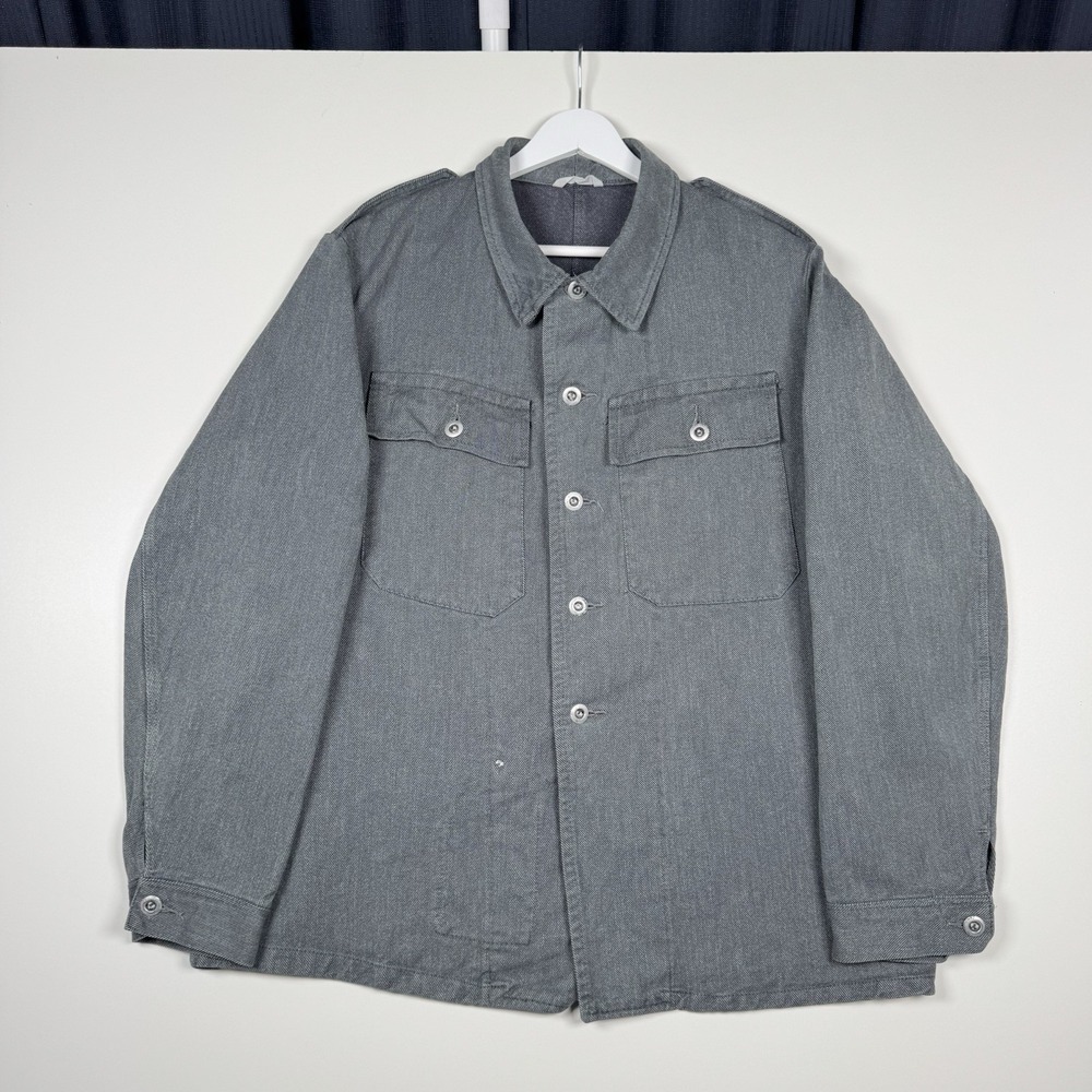 Vintage 1960s Swiss Army Denim Prisoner Work Jacket Gray Workwear 54 (Large)